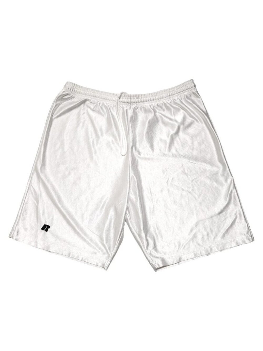 Russell Men’s Silky Shiny Dazzle Athletic Basketball Gym Shorts White Medium